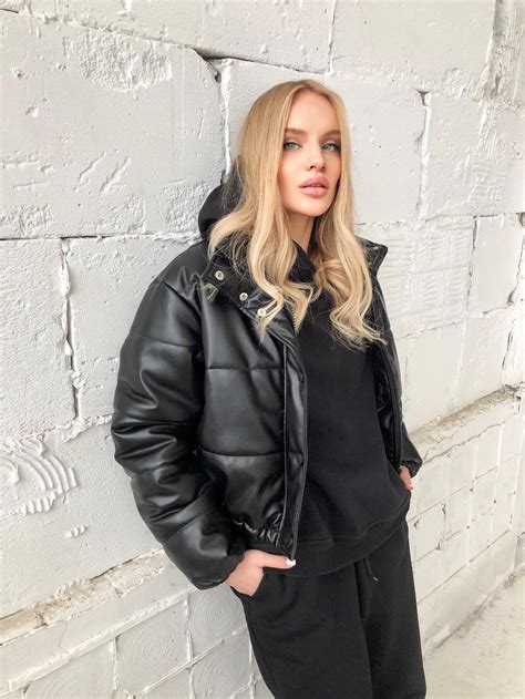 gucci black puffer jacket|black leather puffer jacket women.